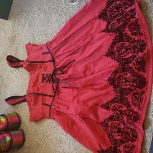 Red Corset Dress with velvet skull detailing